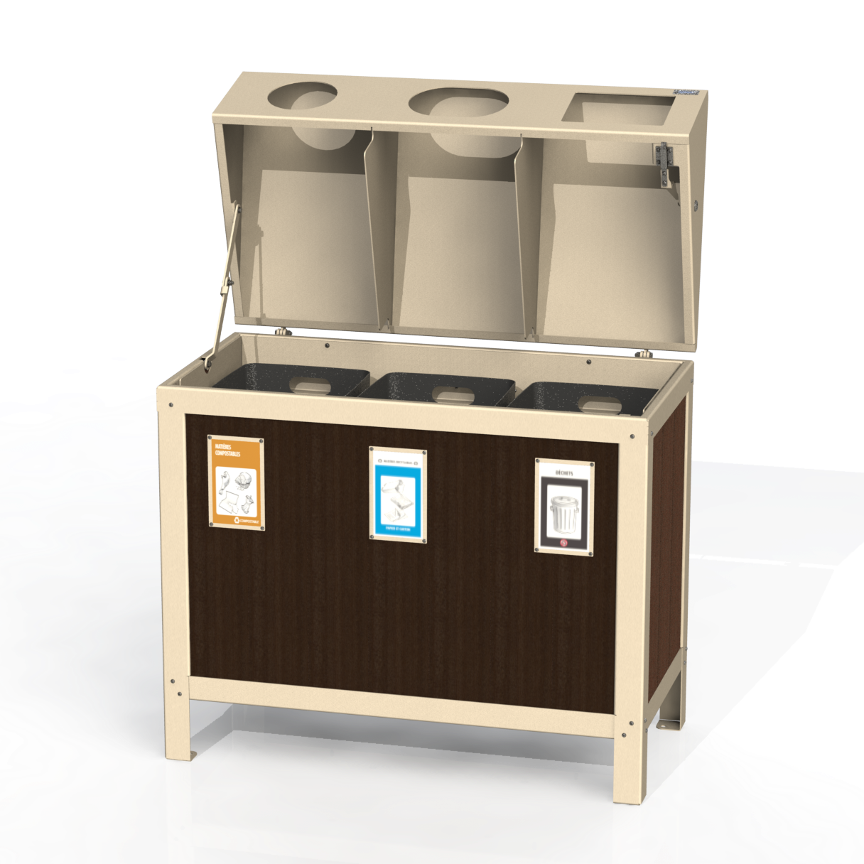 PCI4P - Corbeille 3 Compartiment Avec Affiche Plastique Recyclé