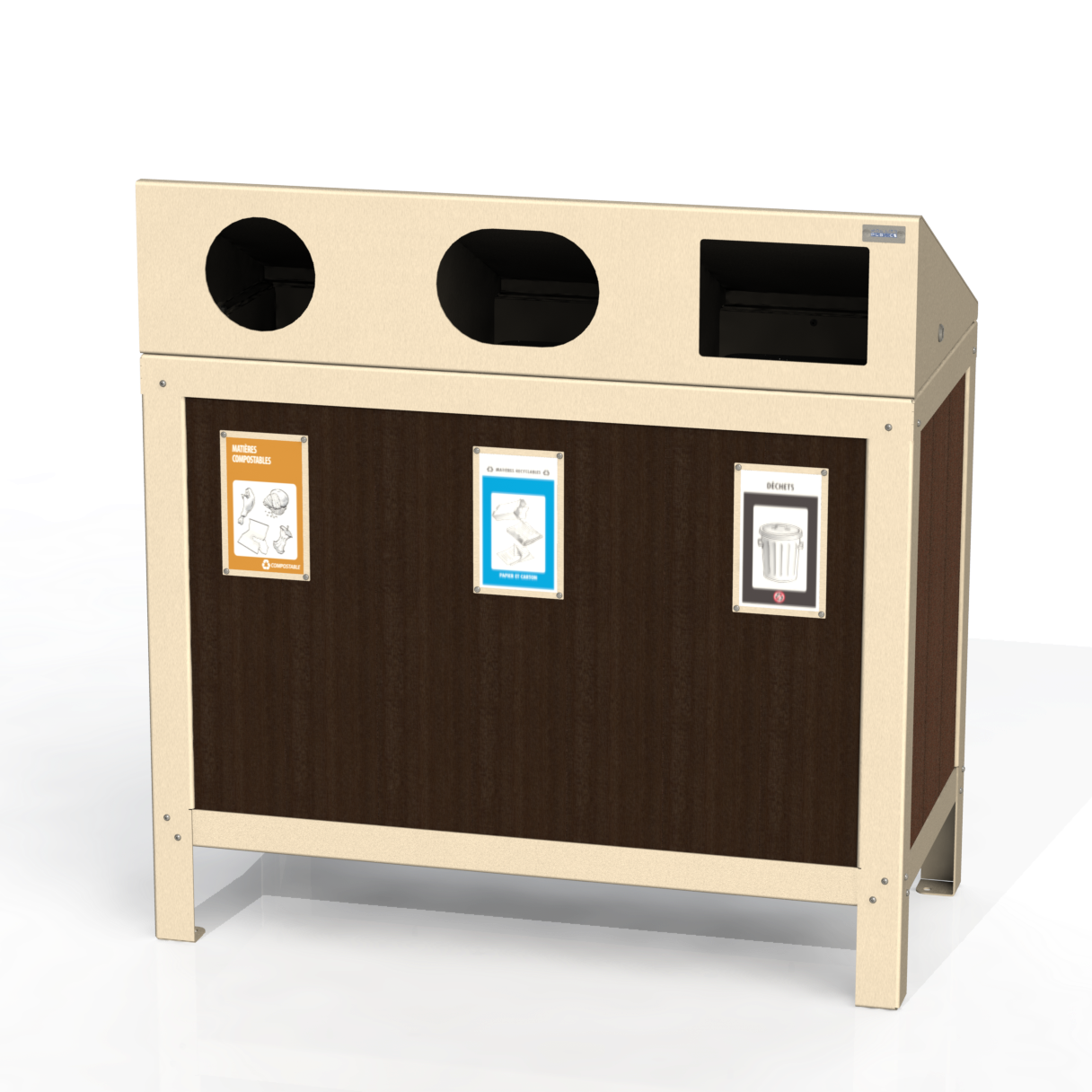 PCI4P - Corbeille 3 Compartiment Avec Affiche Plastique Recyclé