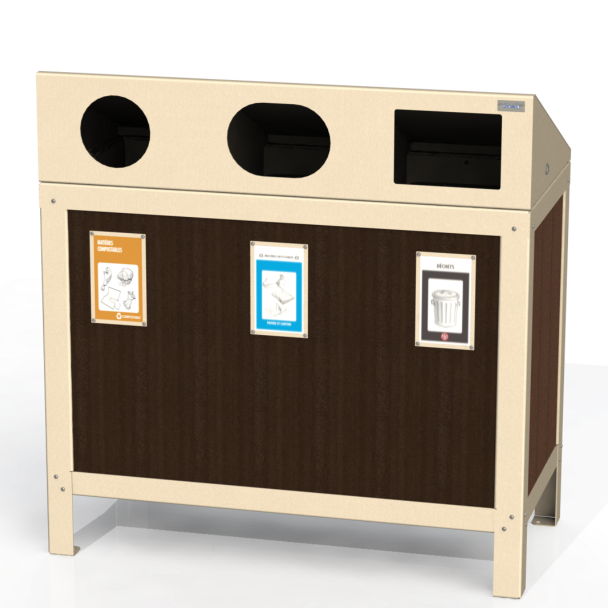PCI4P - Corbeille 3 compartiment avec affiche plastique recyclé