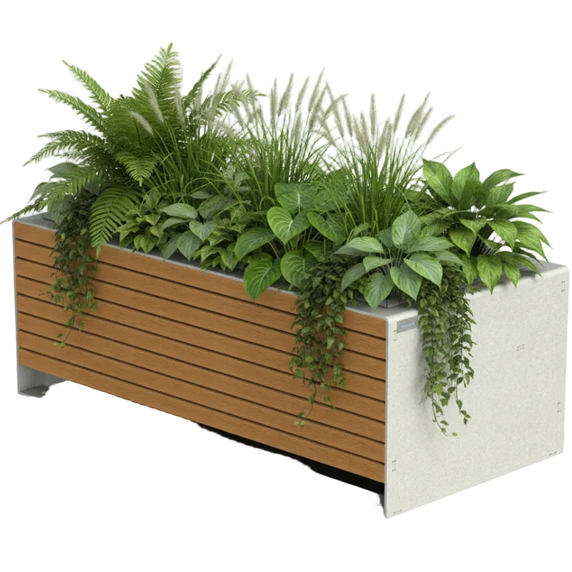 Grande jardinière avec plantes vertes