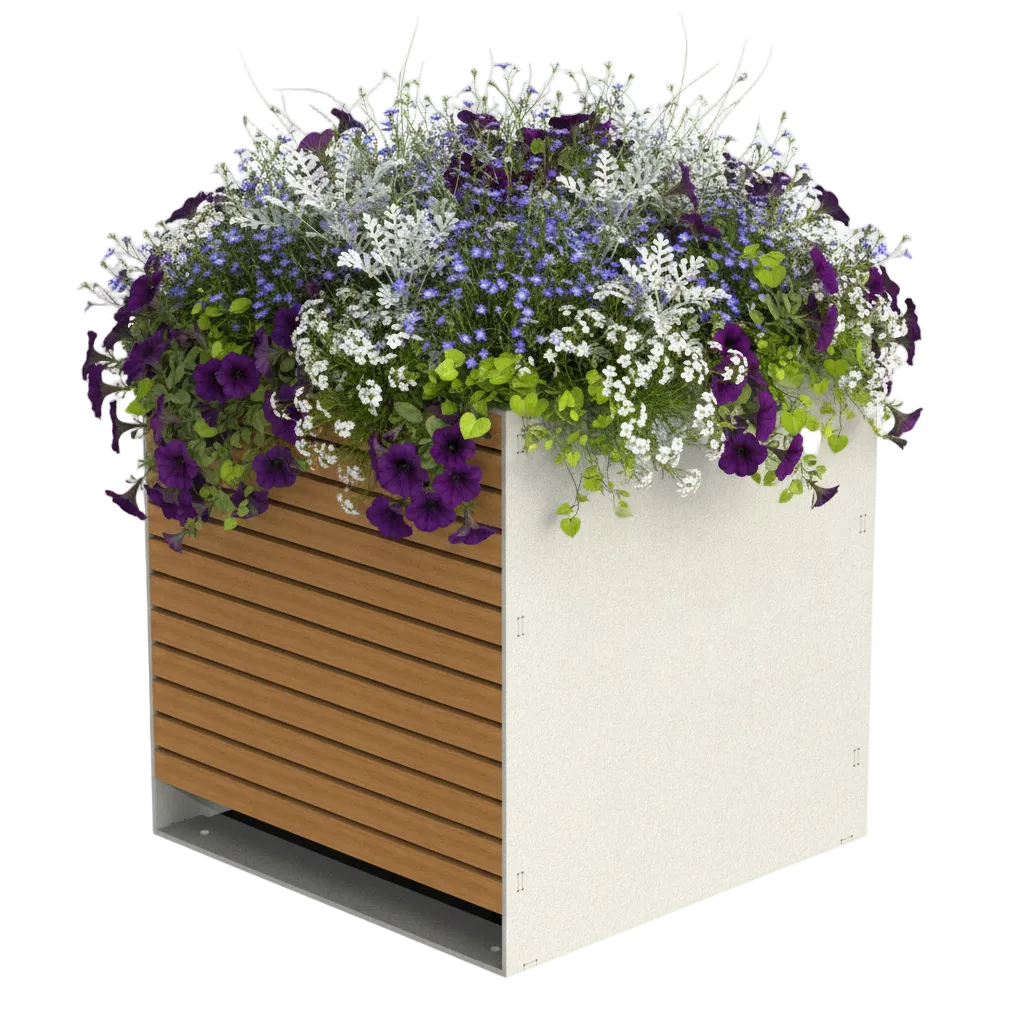 Jardinière avec fleurs tons frais
