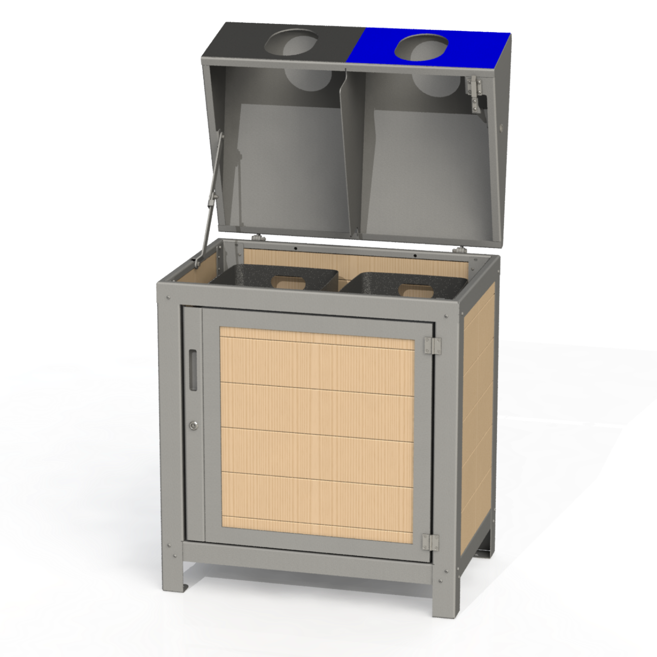 PCI1B- Corbeille 2 Compartiment Sécurisé Bois