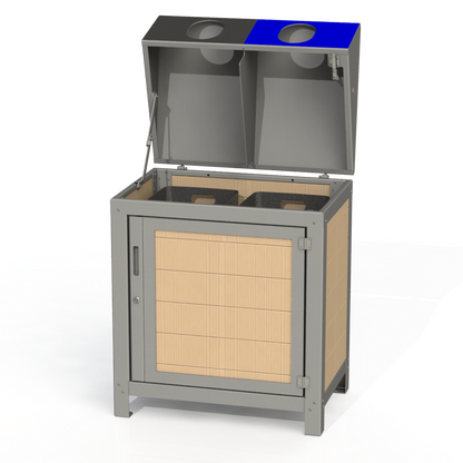 PCI1B- Corbeille 2 Compartiment Sécurisé Bois