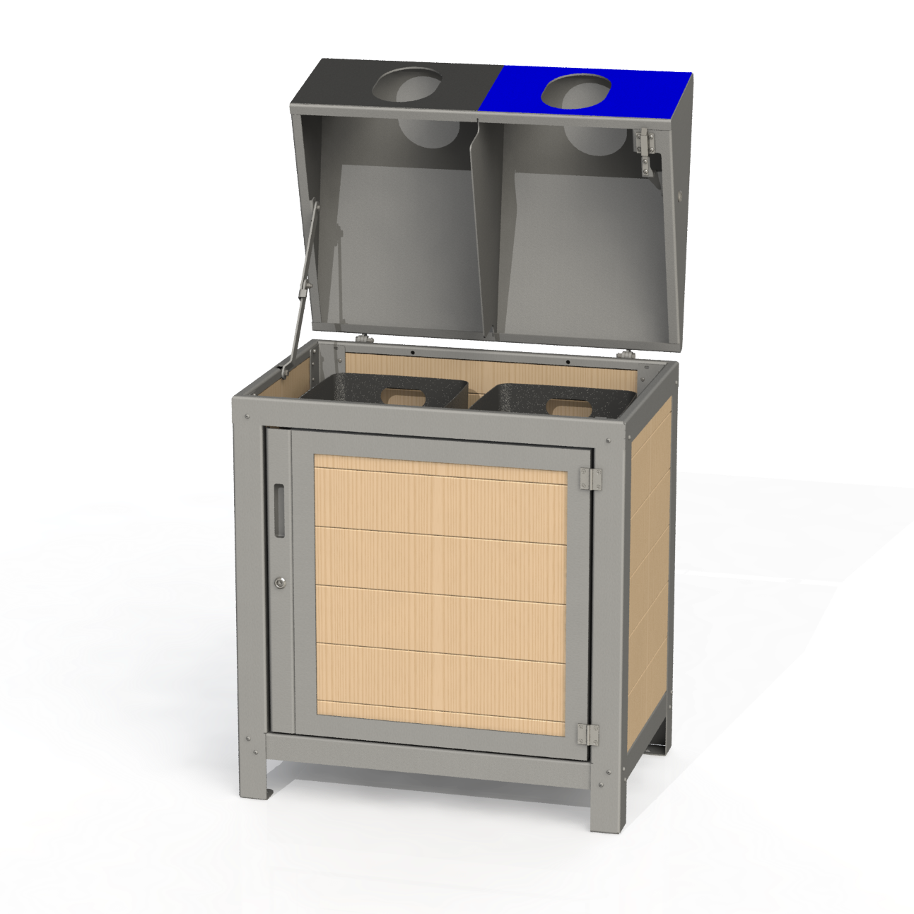 PCI1B- Corbeille 2 compartiment sécurisé bois