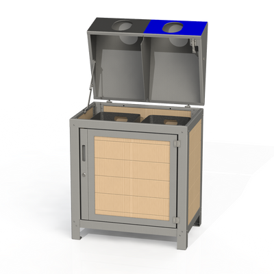 PCI1B- Corbeille 2 compartiment sécurisé bois