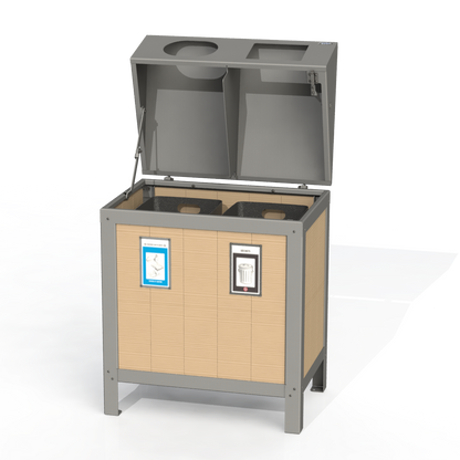 PCI3B - Corbeille 2 Compartiment Avec Affiche Bois