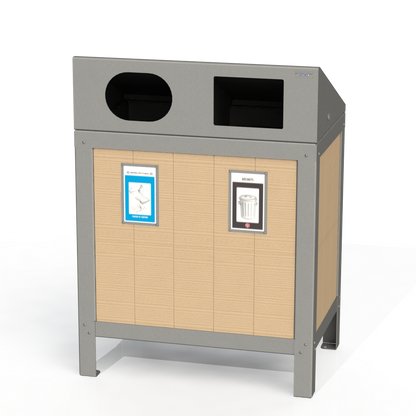 PCI3B - Corbeille 2 Compartiment Avec Affiche Bois