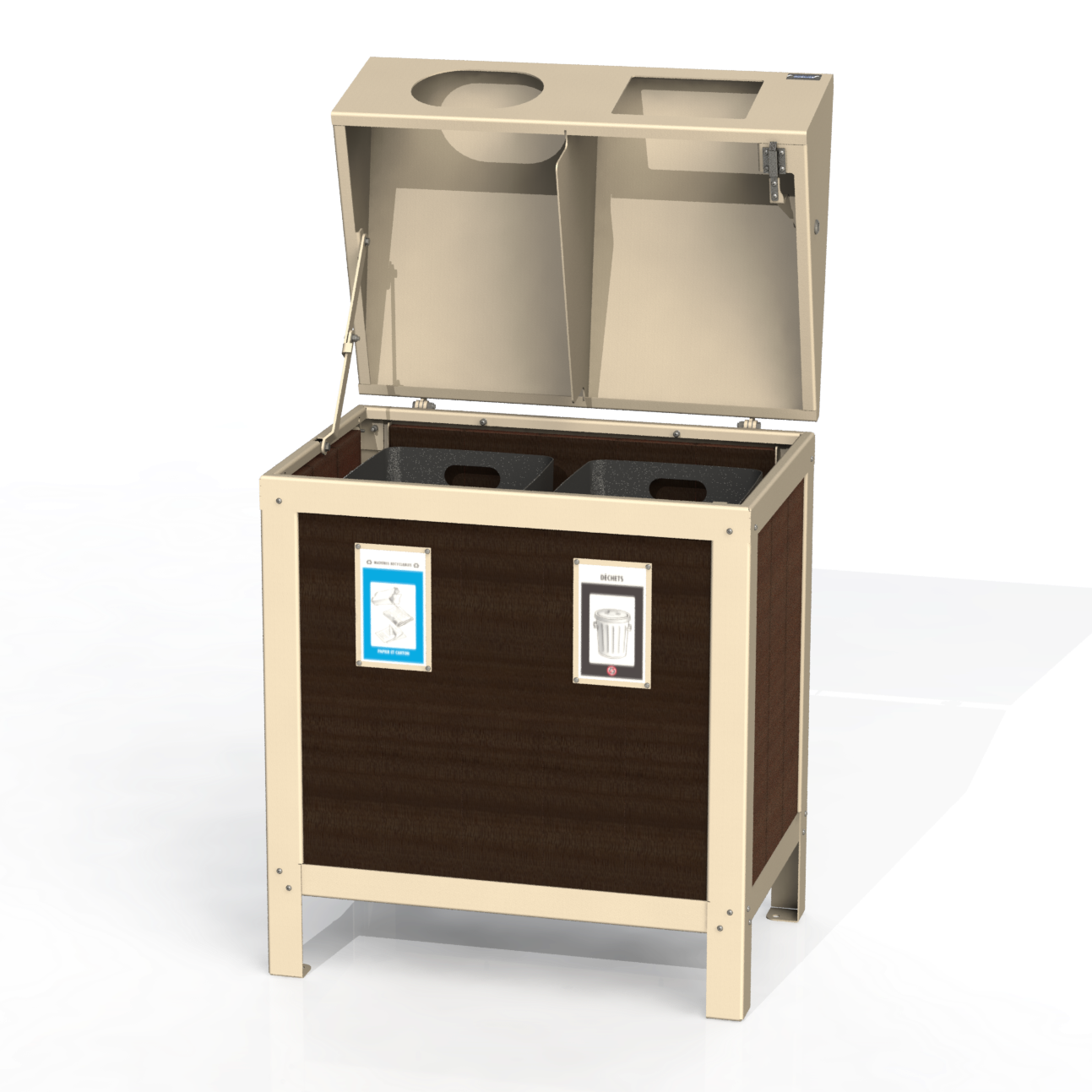 PCI3P - Corbeille 2 Compartiment Avec Affiche Plastique Recyclé