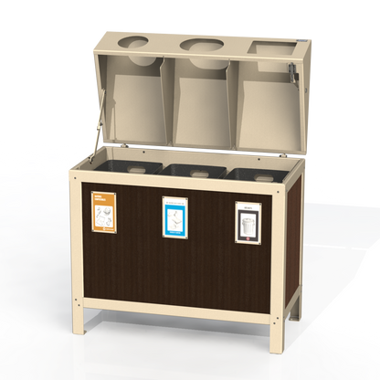 PCI4P - Corbeille 3 Compartiment Avec Affiche Plastique Recyclé