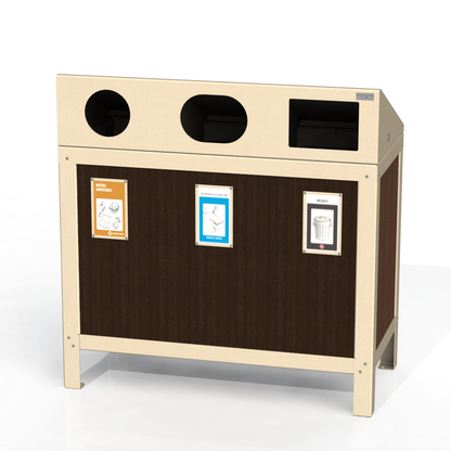 PCI4P - Corbeille 3 Compartiment Avec Affiche Plastique Recyclé