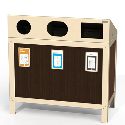PCI4P - Corbeille 3 compartiment avec affiche plastique recyclé