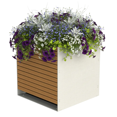 Jardinière avec fleurs tons frais