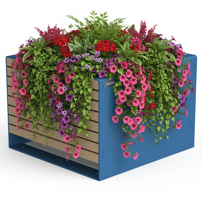 Jardinière bleue avec plantes - fond blanc