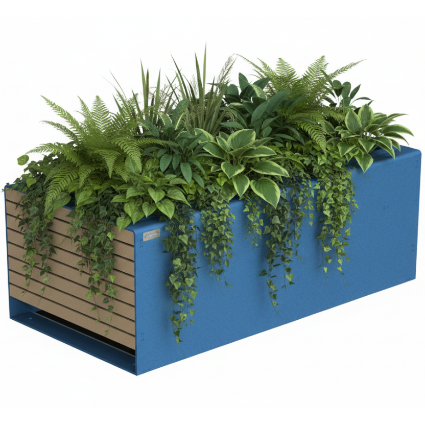 Jardinière rectangulaire avec plantes vertes