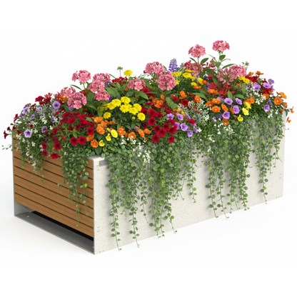 Jardinière rectangulaire beige avec fleurs