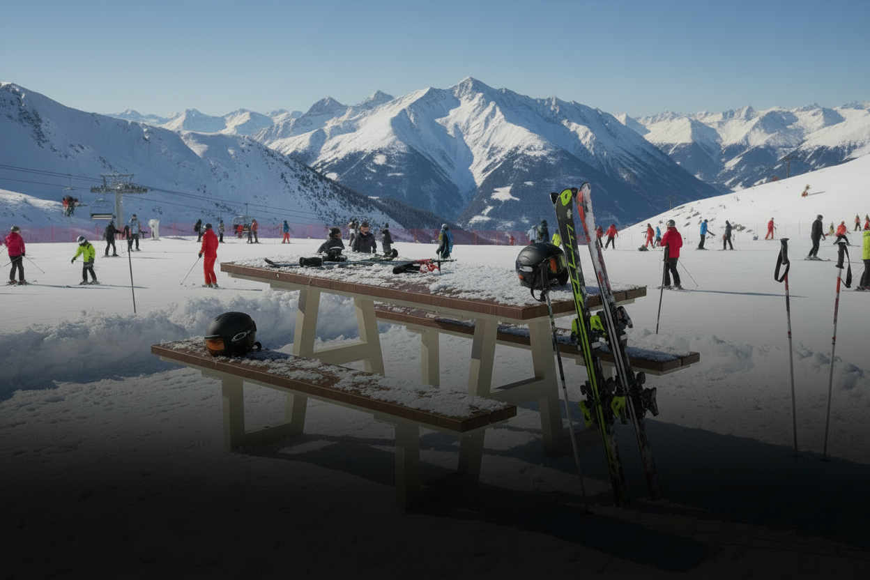 Table pique-nique - Station de ski en hiver